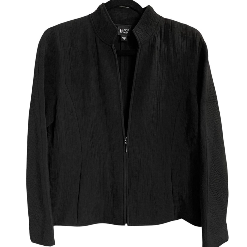 Eileen Fisher Black Structured‎ Relaxed Rayon Silk Blazer Full Zip Size S